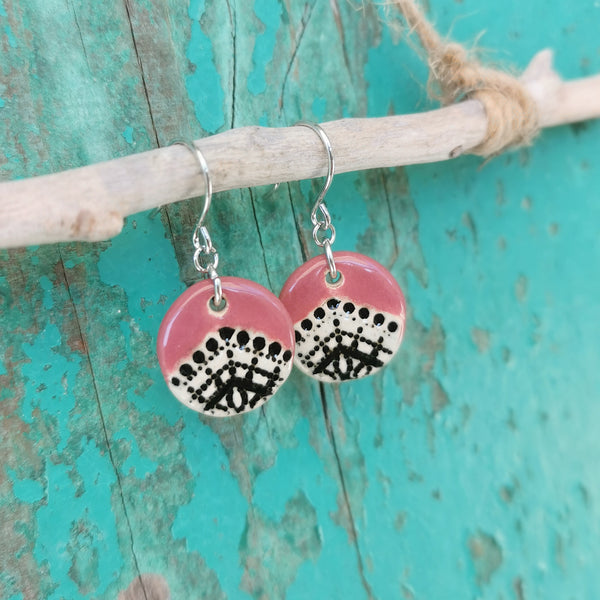 Mulberry geometric pattern ceramic earrings