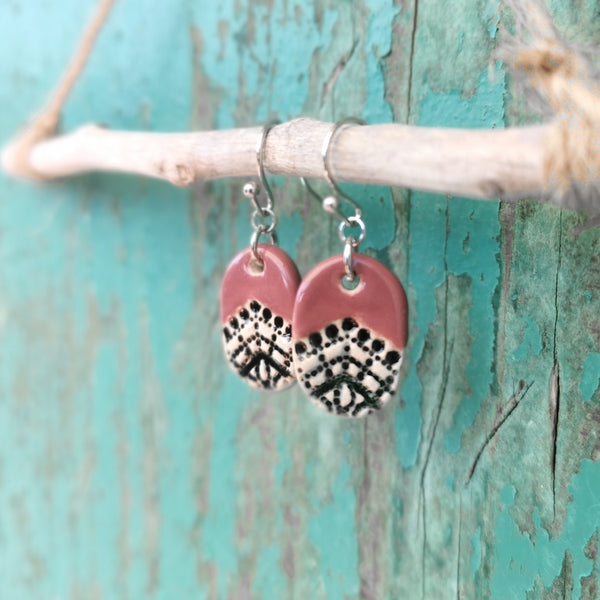 Mulberry geometric pattern oval ceramic small earrings