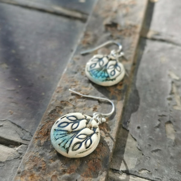 Romantic style earring, handmade leafy ceramic jewelry