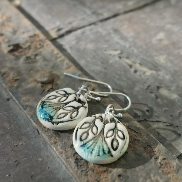 Romantic style earring, handmade leafy ceramic jewelry