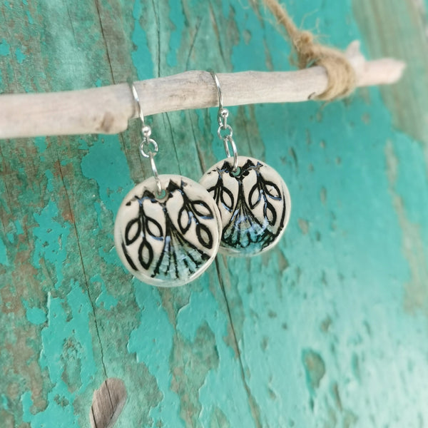 Romantic style earring, handmade leafy ceramic jewelry