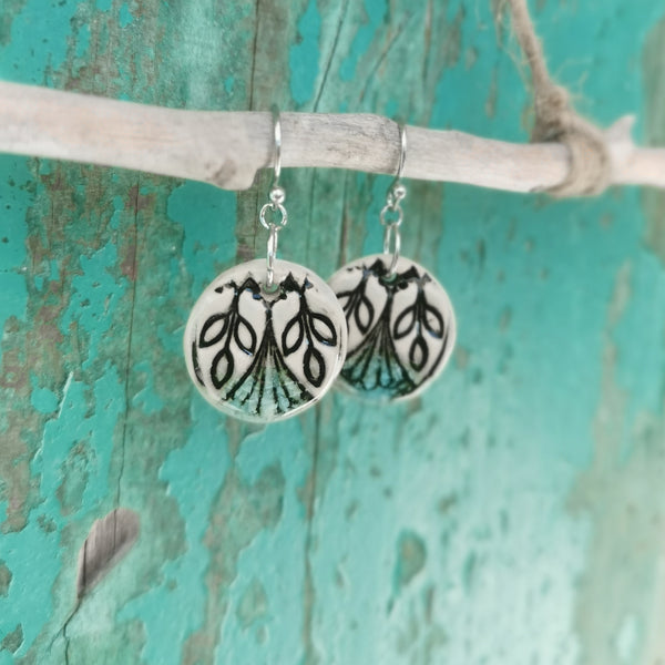 Romantic style earring, handmade leafy ceramic jewelry