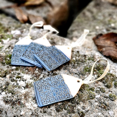 Ceramic blue house ornaments, rustic decoration