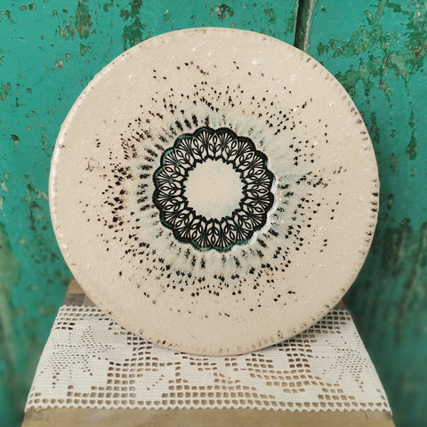 Rustic ceramic mandala bowl, cracked glaze, special surface