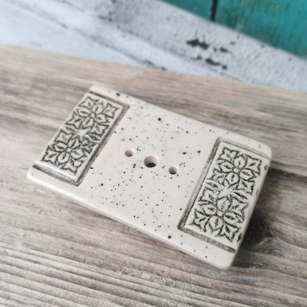 Handmade ceramic cream soapdish, rustic bathroom accessories